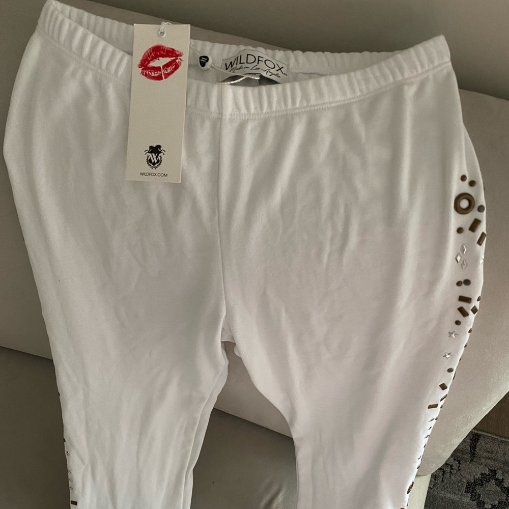 Wildfox White and Gold Embellished Leggings
